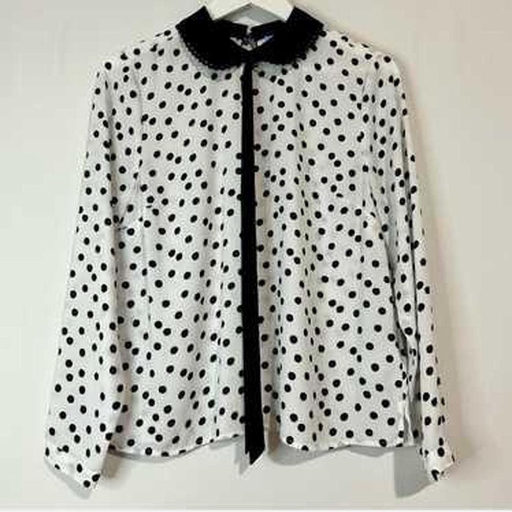 CeCe Black and White Polka Dot Jacket with Contrast Trim